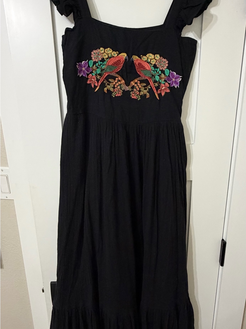 Carolina K Kuna parrot Embroidered Maxi- black